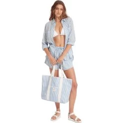 Seafolly Stripe Tote Beach Bag Women Powder Blue