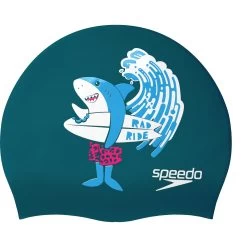 Speedo Slogan Printed Silicone Swim Cap Kids Blue
