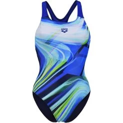 Arena Visual Waves Swimsuit Women Navy -Water Adventure 96040042842b Arena VISUAL WAVES SWIM PRO Badeanzug Da navy neon blue
