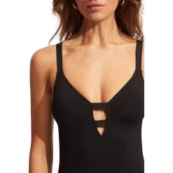 Seafolly S.Collective Deep V Swimsuit Women Black -Water Adventure 96242875393c Seafolly SCollective Deep V Badeanzug DA schwarz
