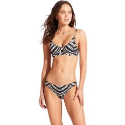 Seafolly Zanzibar Twist Front Bralette Bikini Top Women Black