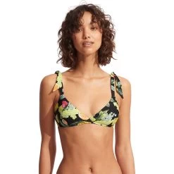 Seafolly Lemoncello Wrap Front Tri Bra Bikini Top Women Black